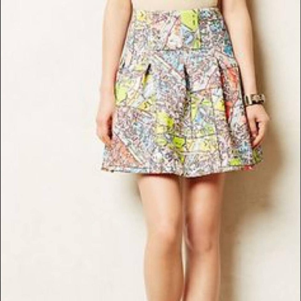 Anthropologie Maeve Carte Neoprene Paris Map Pleated Swing Skirt